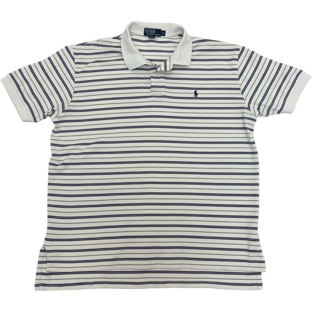 Polo Ralph Lauren Striped Polo Shirt‎ Cotton Vintage Style White Navy Green XL